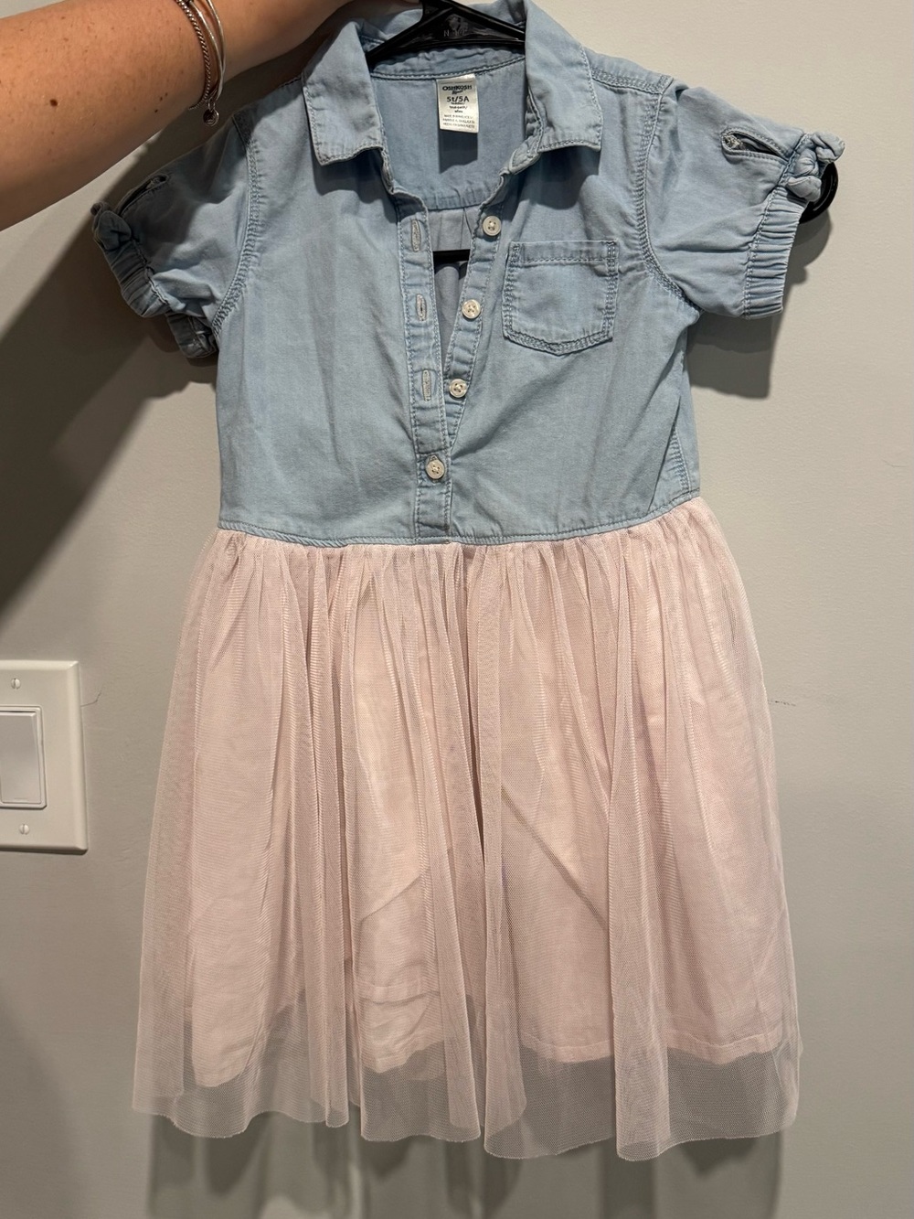 OshKosh B'gosh Light Blue Denim Top with Pale Pink Tulle Skirt Dress